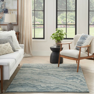 Graceful GRU01 Modern Abstract Hand-Woven Textured Hi-Low Loop Pile Carved Wool Slate Blue/Grey/Ivory Rug-Nourison-Rug Love - The Most Loved Rug Store